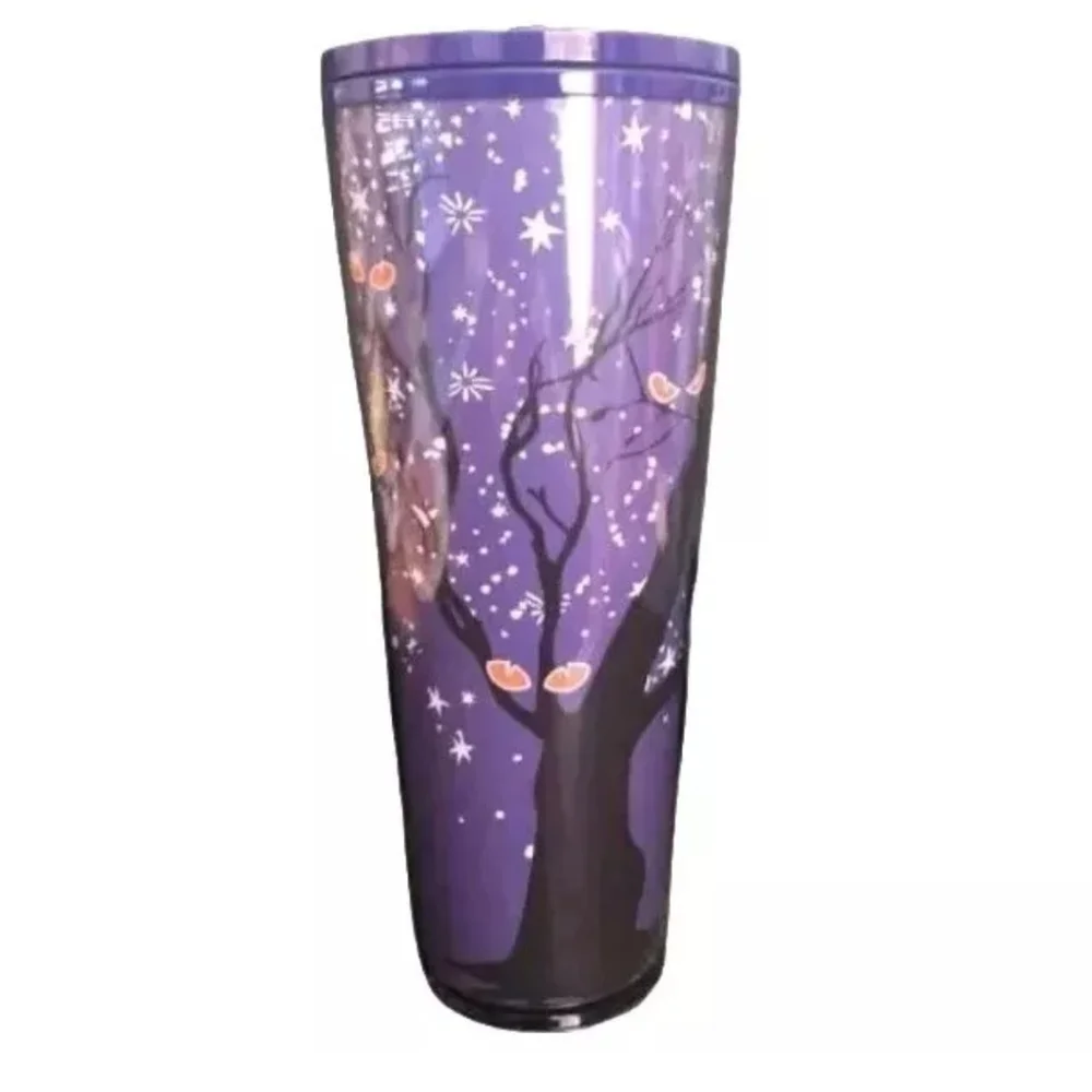 Starbucks 2022 Halloween Fall Tree Glow In Dark Stars Tumbler And Orange Studded